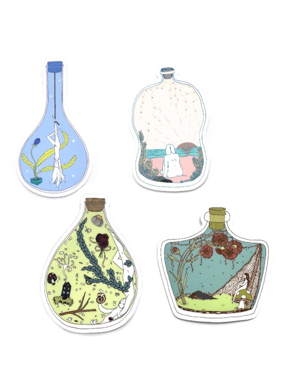 Diecut Vinyl Sticker Bundle, 4 terrarium stickers from original artwork